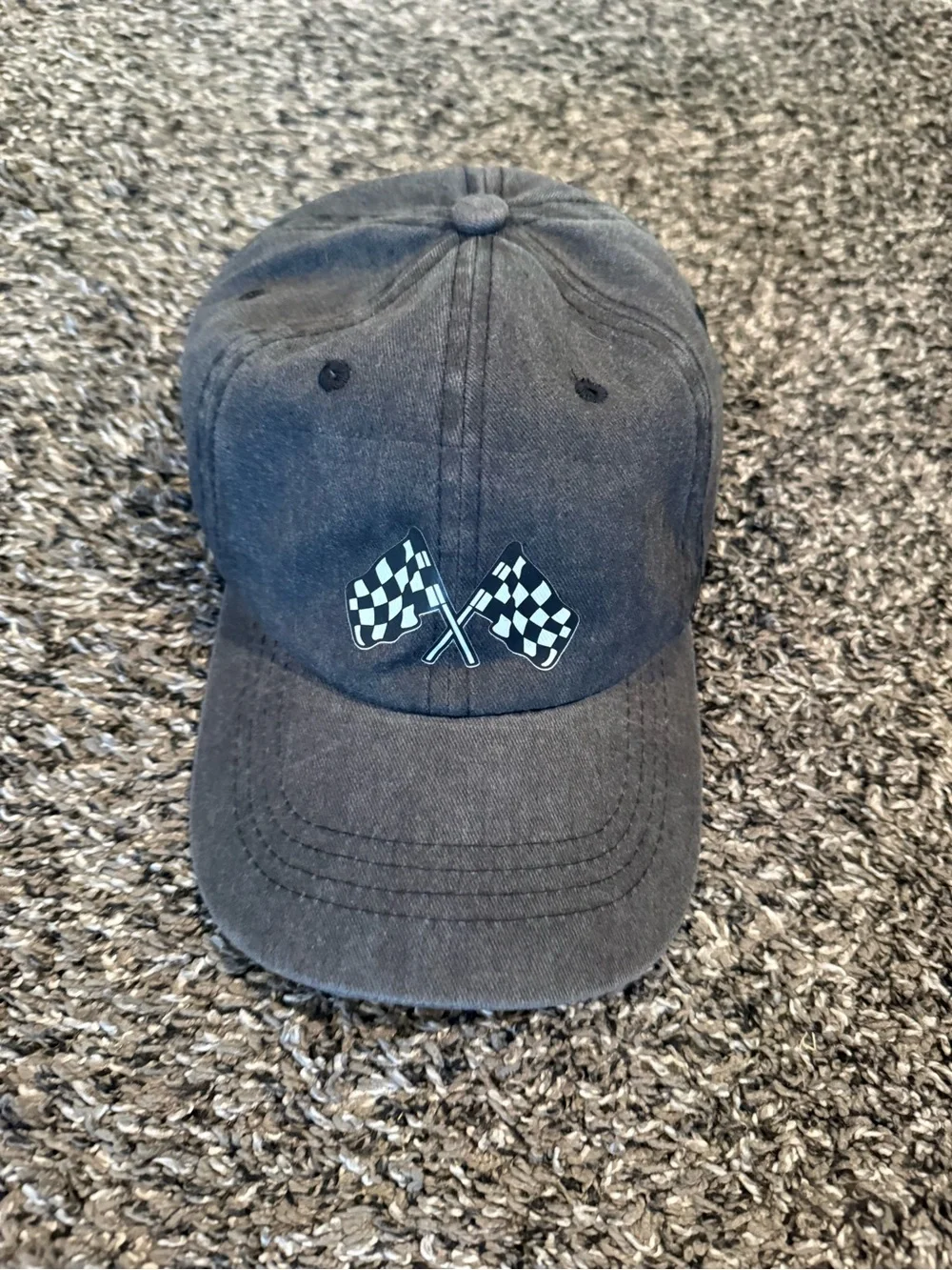 Black Gray Cap with Checkered Flag Patch